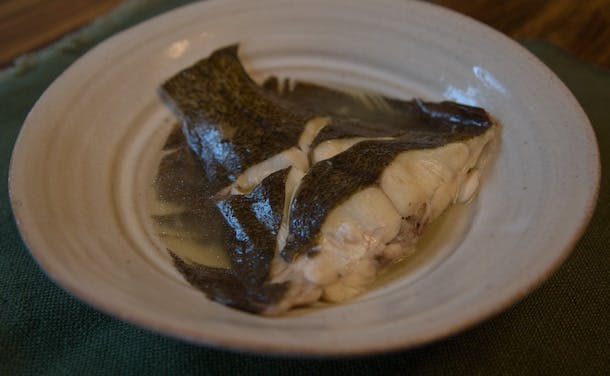 Sake and Salt Poached Flounder